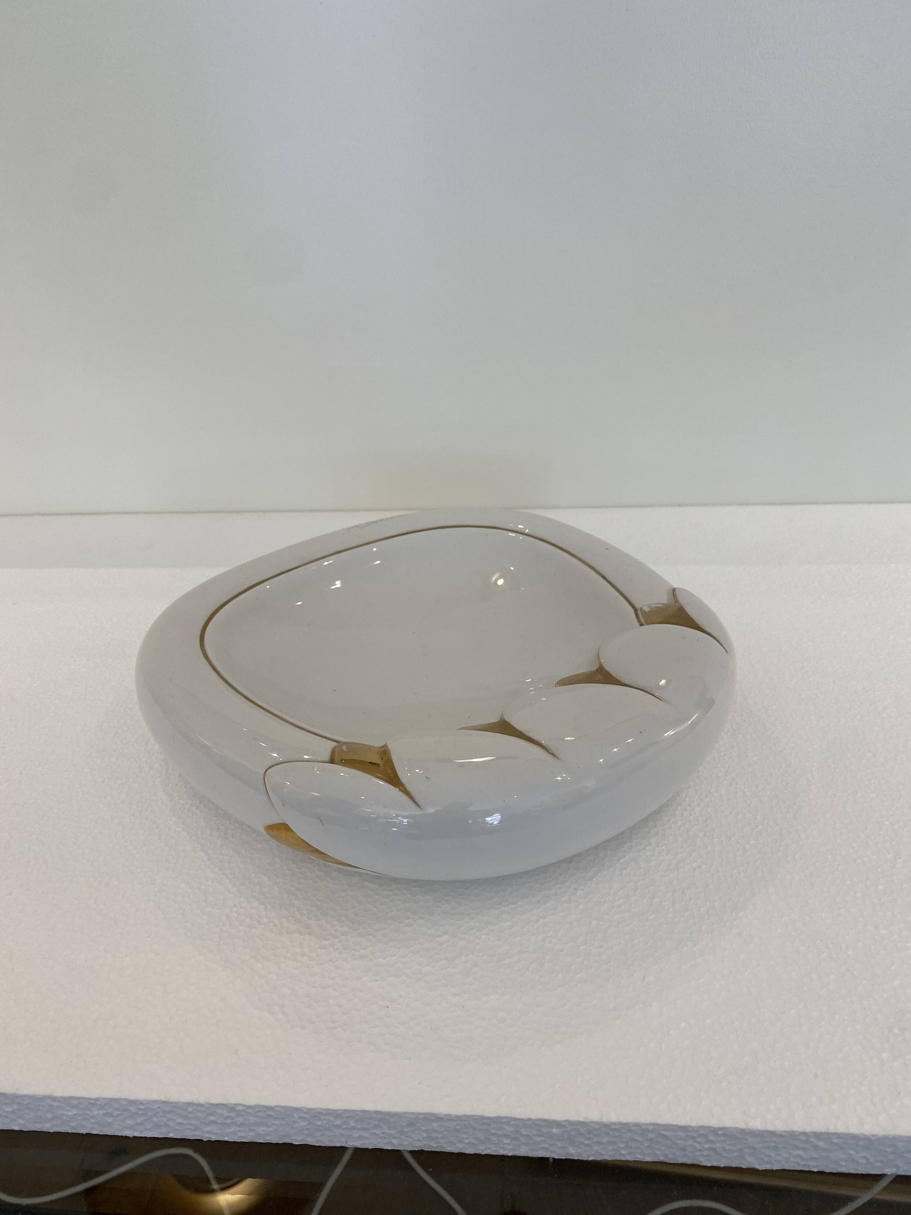 Paolo Traversi Ceramic & Gold Leaf Villari Tulip Plate Tray Vintage Italy 1