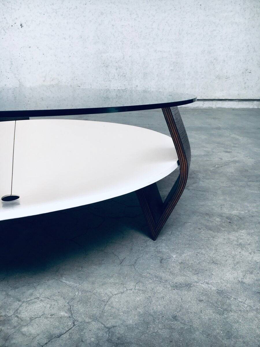 Mid-Century Modern Dutch Wenge & Smoke Glass Coffee Table, Netherlands, 1960s