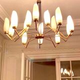 Lustre italien laiton opalin 1960