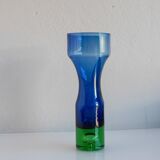 Mid-century modern Scandinavian bright blue and emerald green glass vase from Borgström Åseda, Sweden