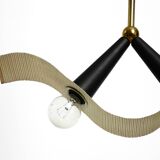 Mid Century brass ceiling lamp with a curved perforated sheet lampshade