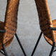 Set of 4 stackable dining chairs in steel and rattan, 1970s