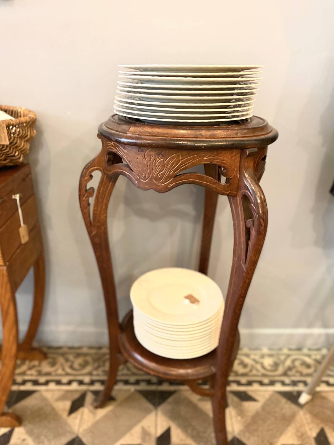 Art Nouveau wooden and marble stool