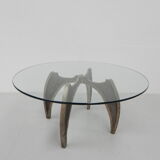 Bronze Brutalist coffee table with glass top