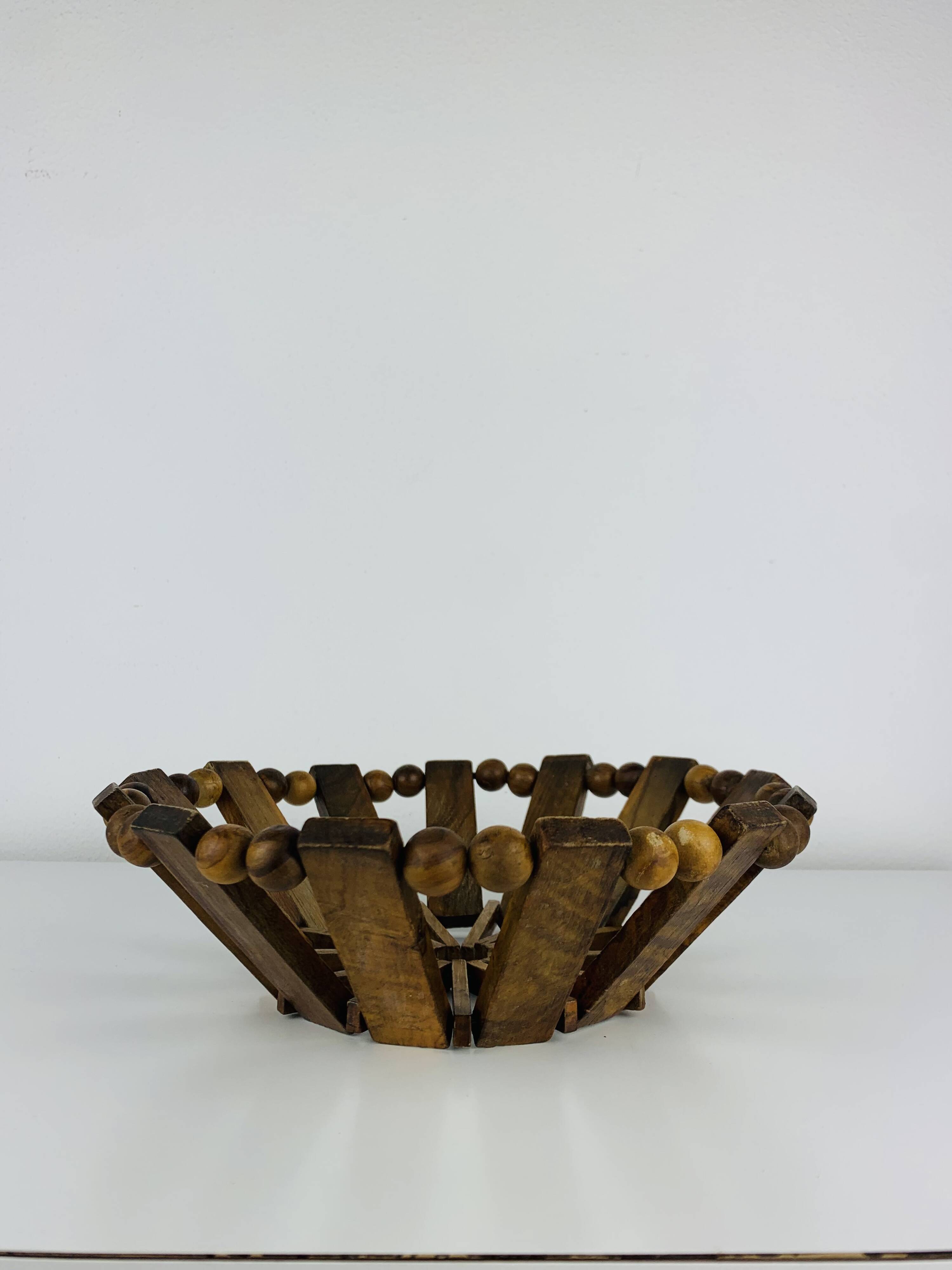 Vintage olive wood fruit bowl, 1960s