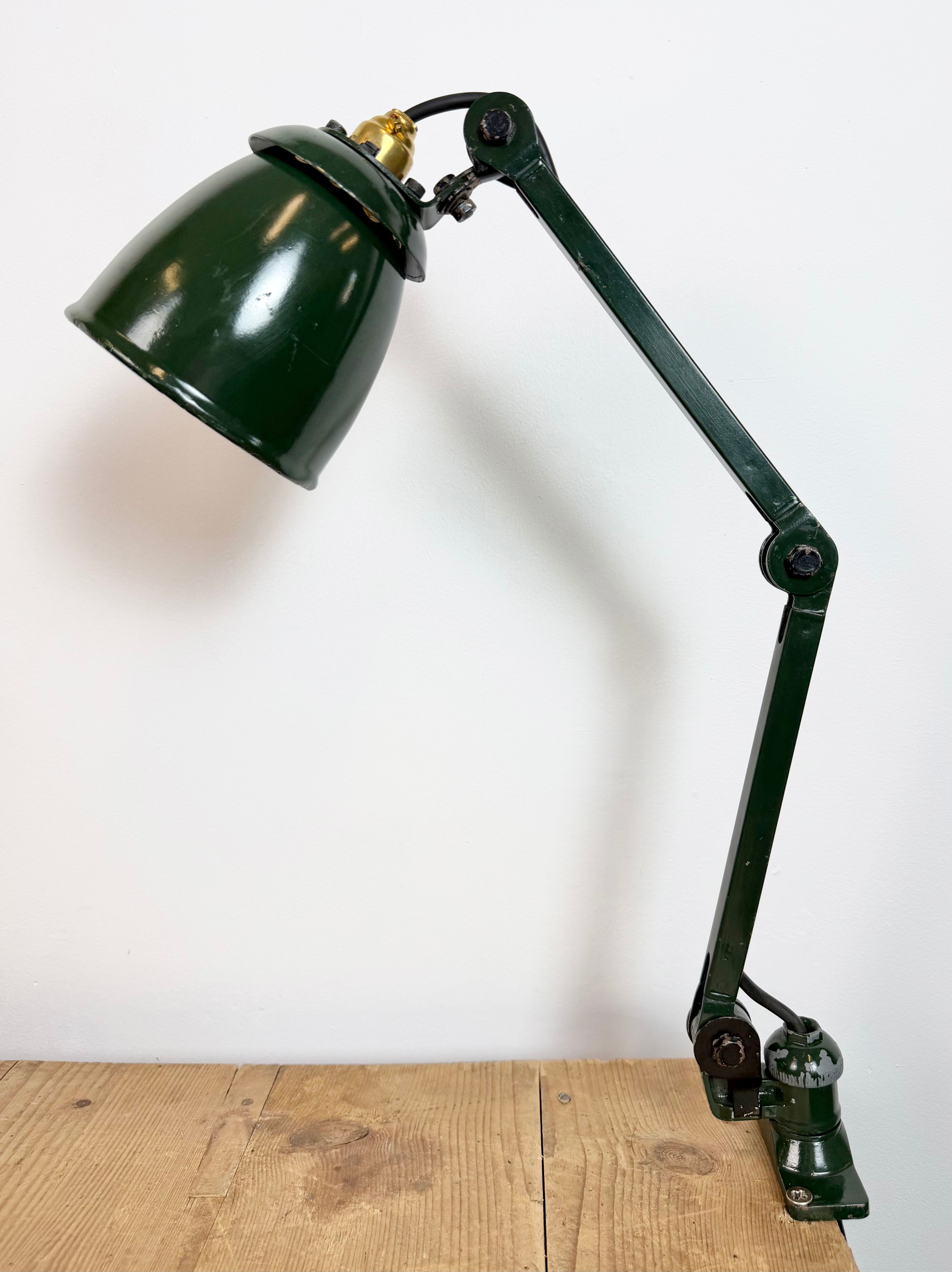 Industrial Green Enamel Adjustable Table Lamp, 1960s