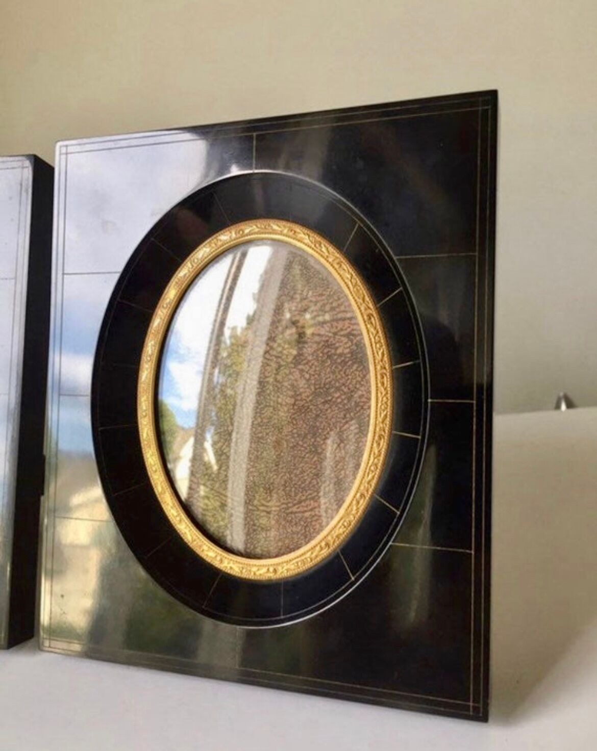 Pair black vintage bakelite frames 14.5 cm x 12.5 cm glass 8.5 cm x  6 cm