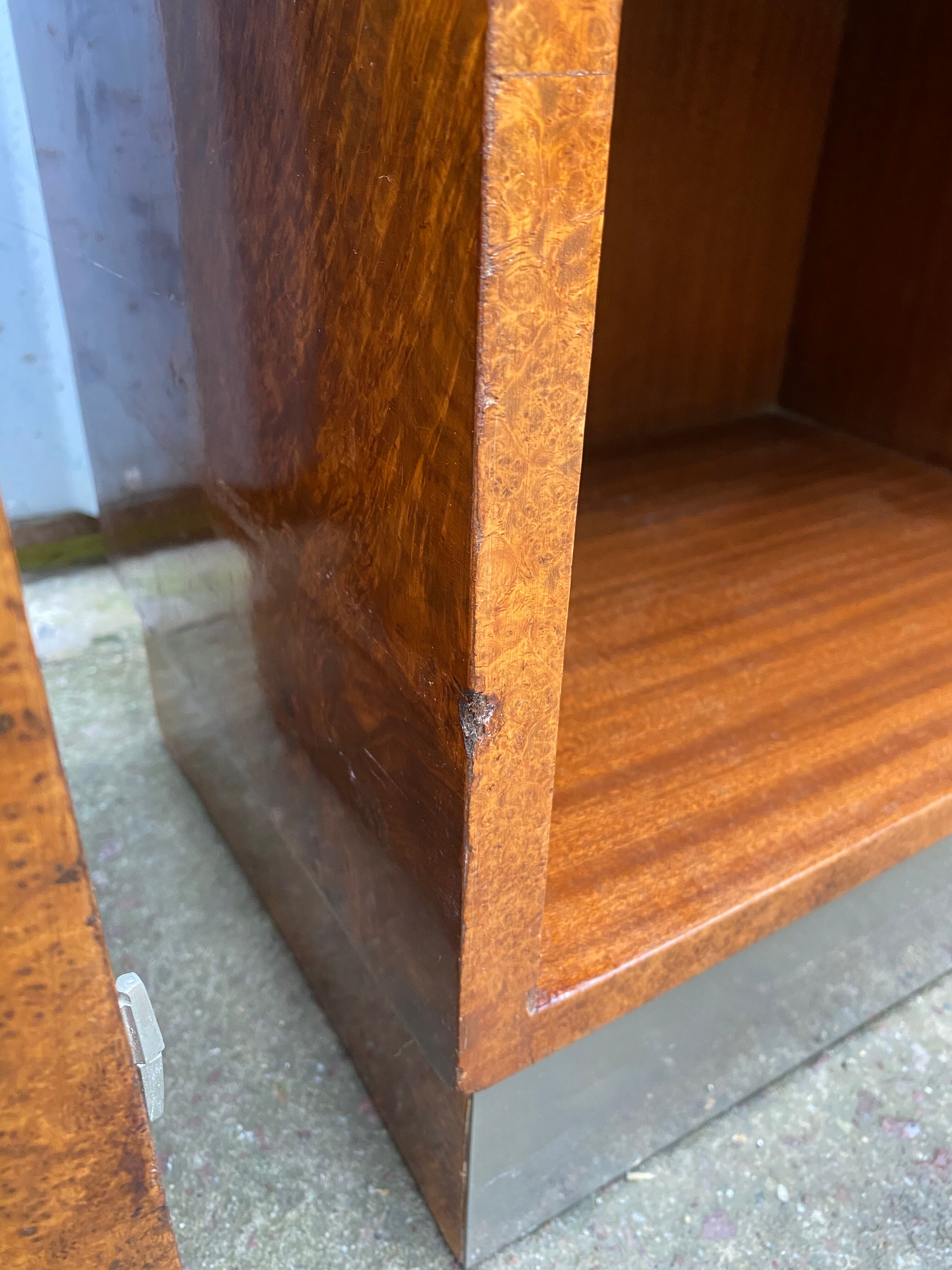 Pair of bedside table night art deco style elm and marble magnifying glass