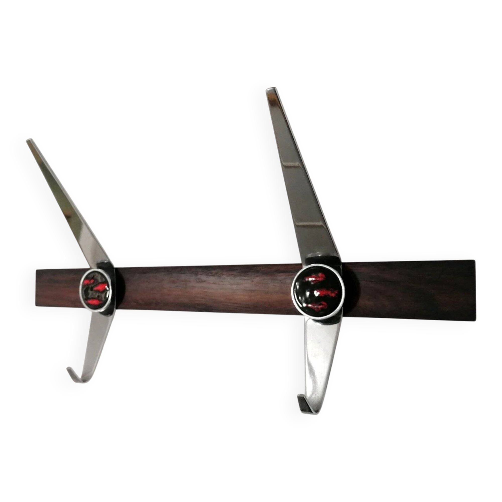 Vintage ceramic, teak and chrome plated coat rack
