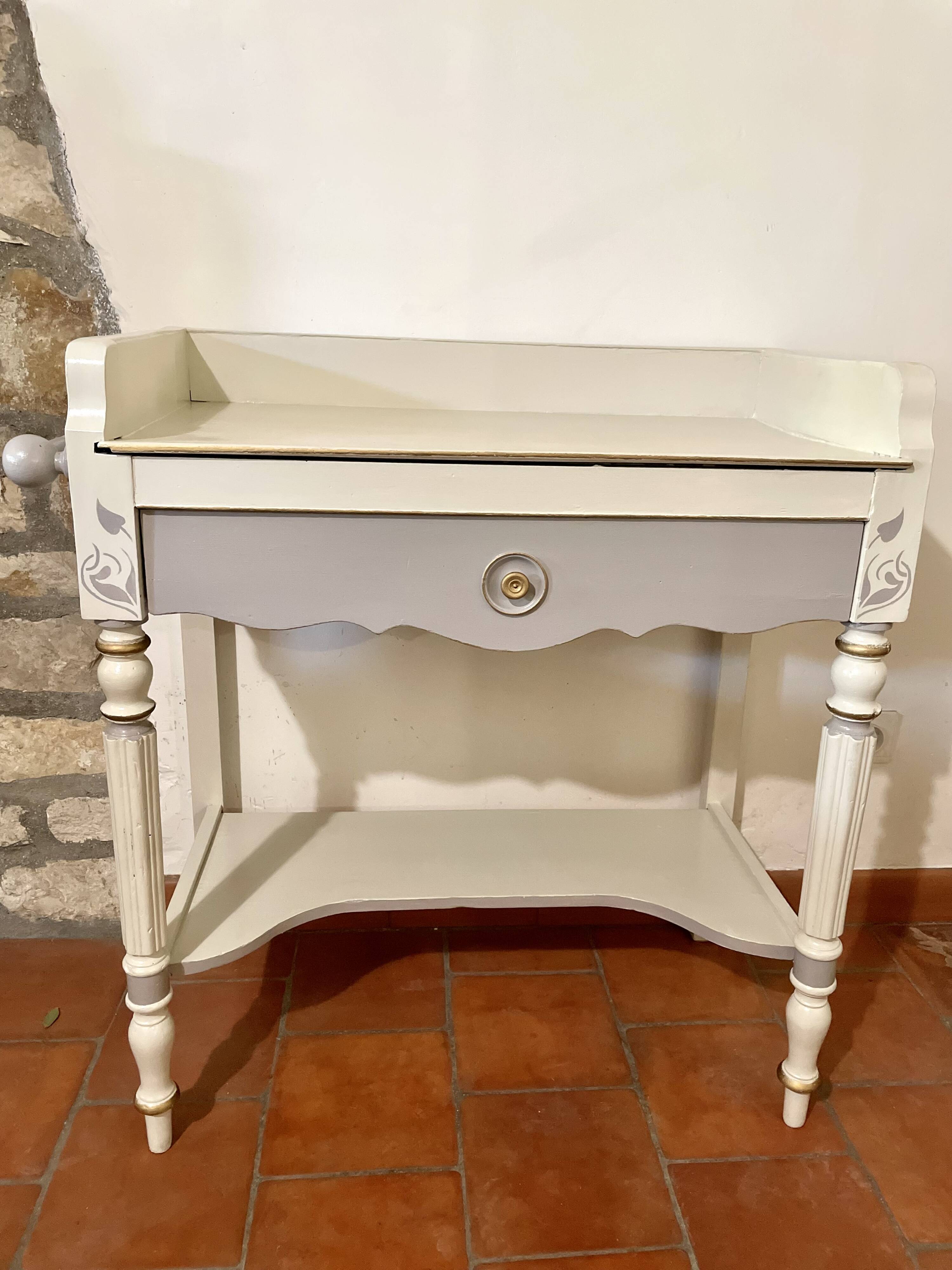 Desserte ou petit bureau beige et taupe