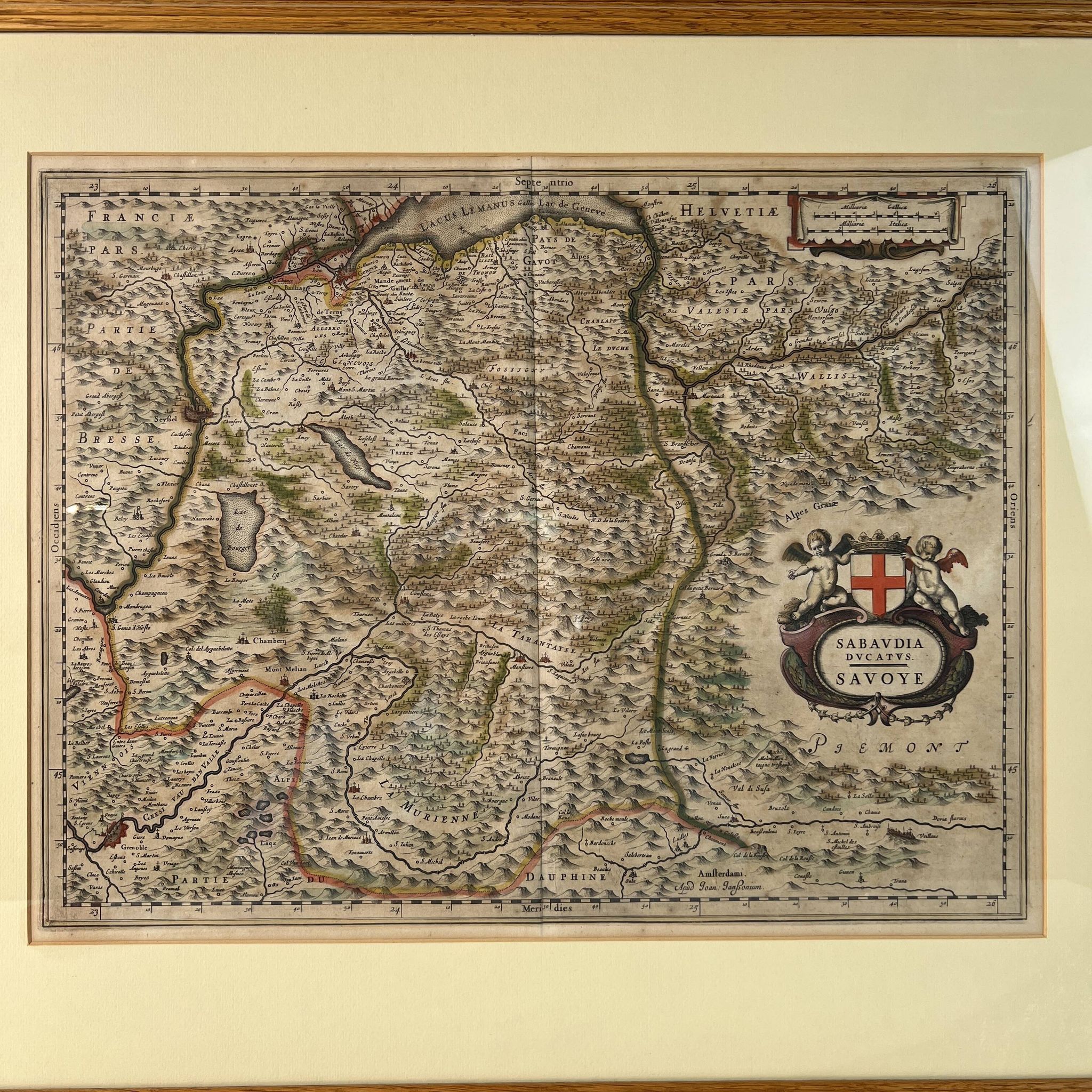 Geographical map of Savoie by Johannes Janssonius, engraving from the 17th century.