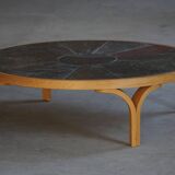 Danish coffee table from the mid-20th century, wooden frame and ceramic tiled top.