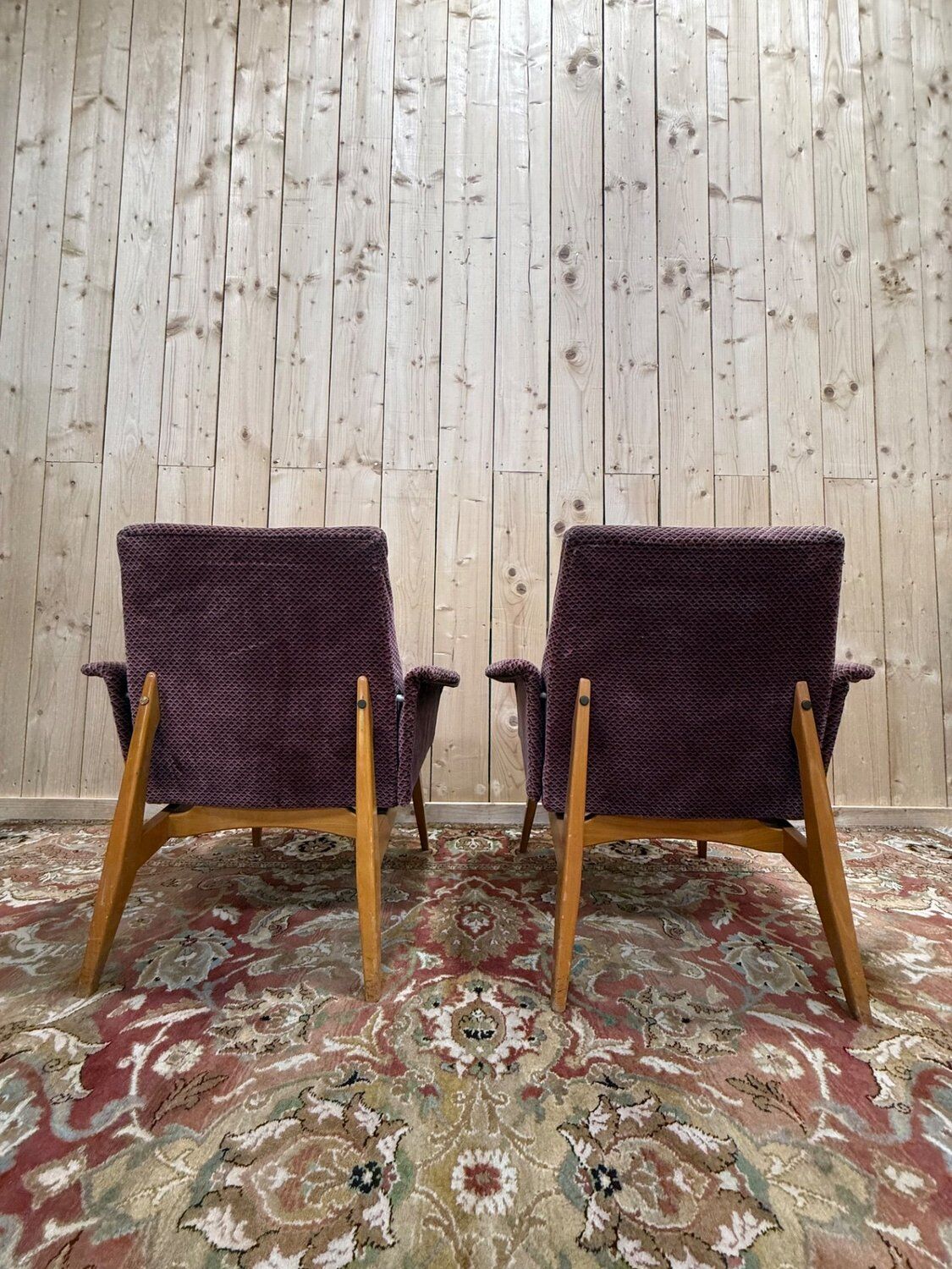 Pair of lounge chairs – 1950s/60s – Karl Laible – Oak and velvet