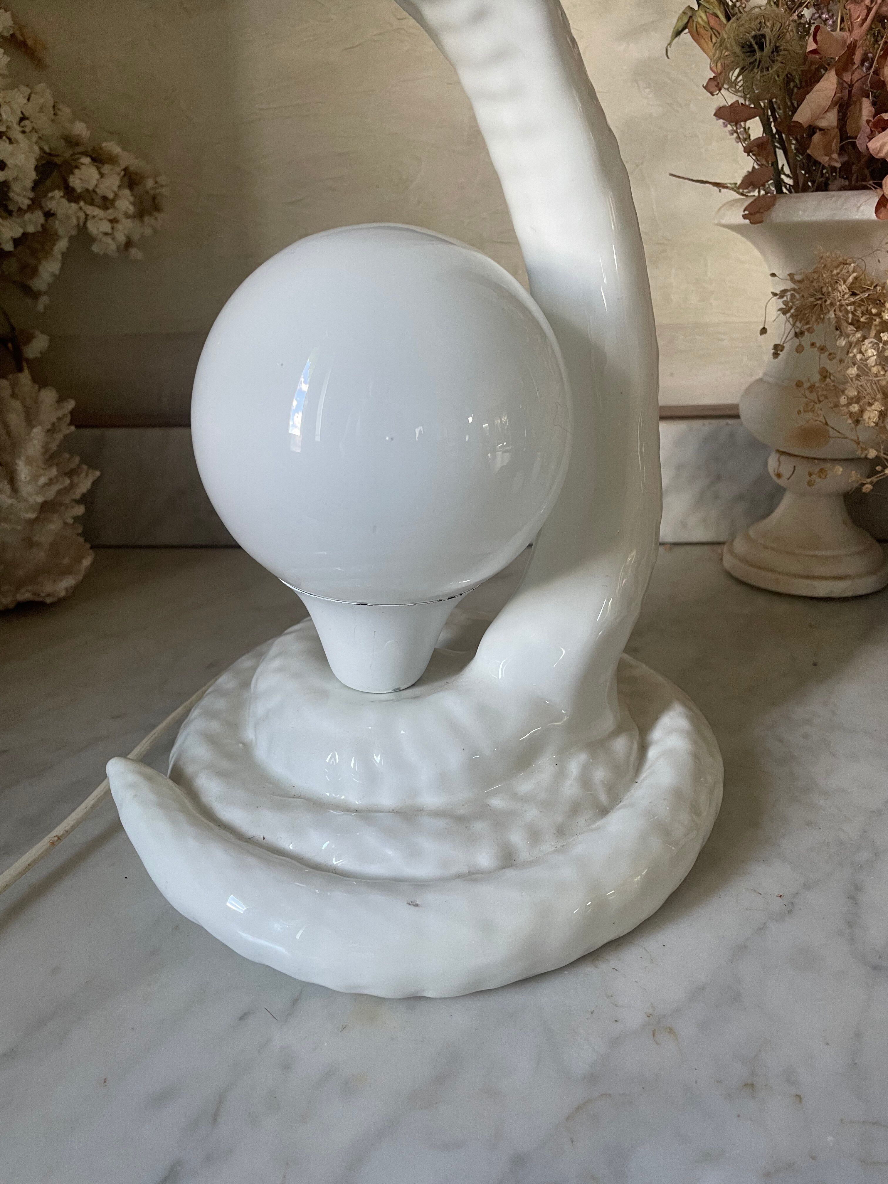Vintage cobra lamp in ceramic and opaline