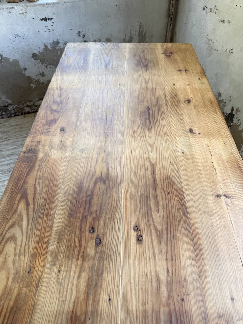 1950s pine and oak farmhouse table with multiple drawers