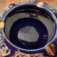 Cobalt Blue Enameled Ashtray, Golden Peacock and Floral Decor - Vintage Italy