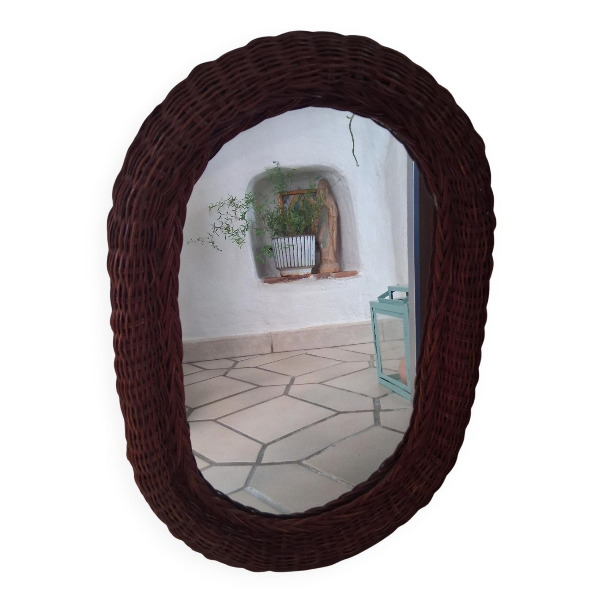 Miroir rotin vintage 80s