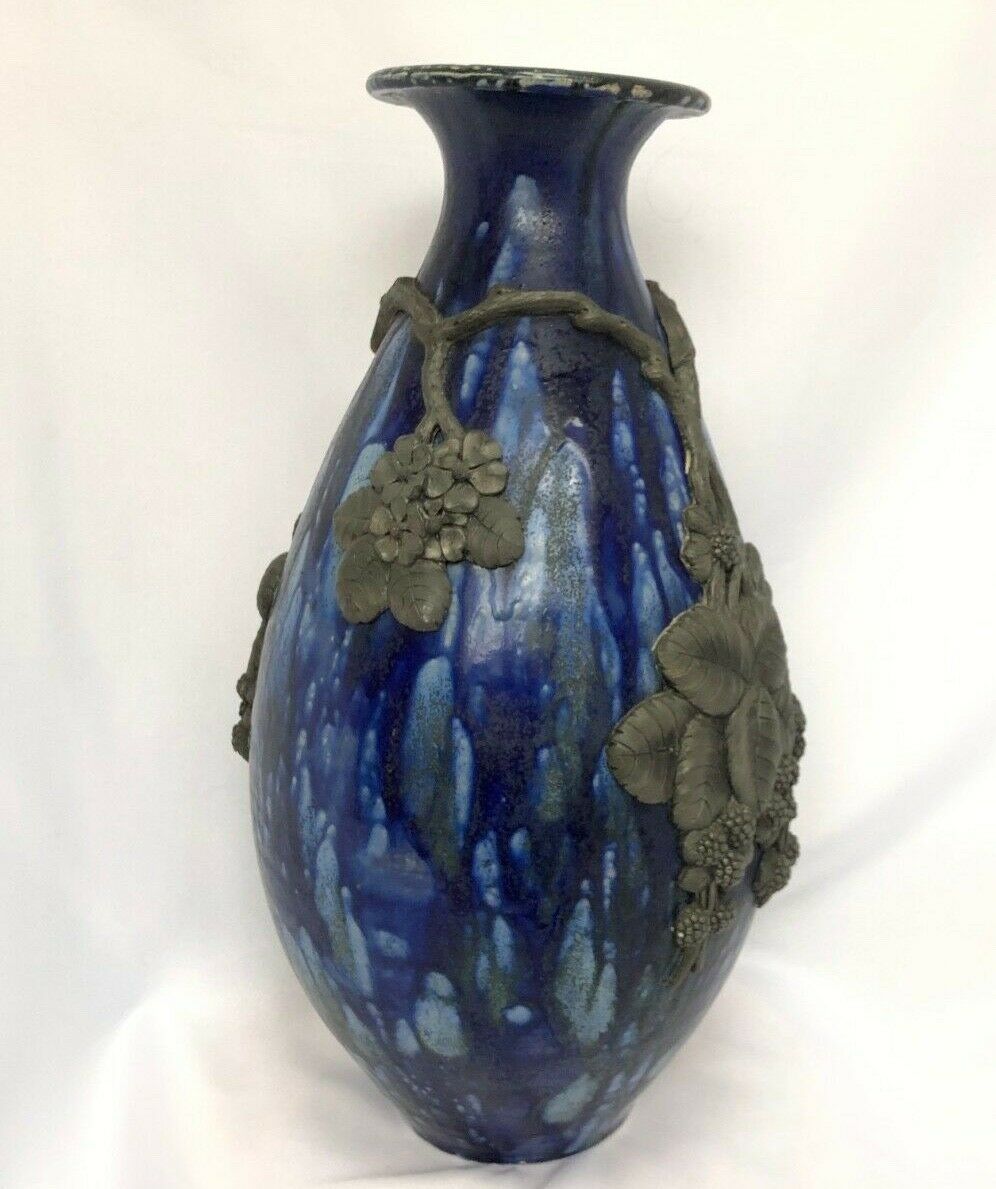 Roger Guerin vase piriform gres a cheze etain ronce mure feuille fleur