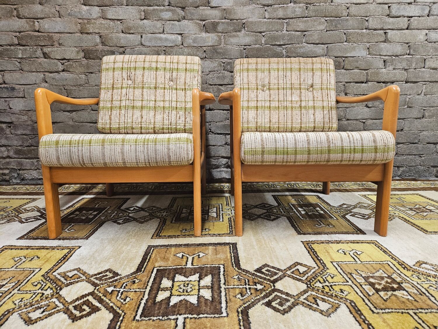Pair of vintage scandinavian armchairs 1970 scottish fabric