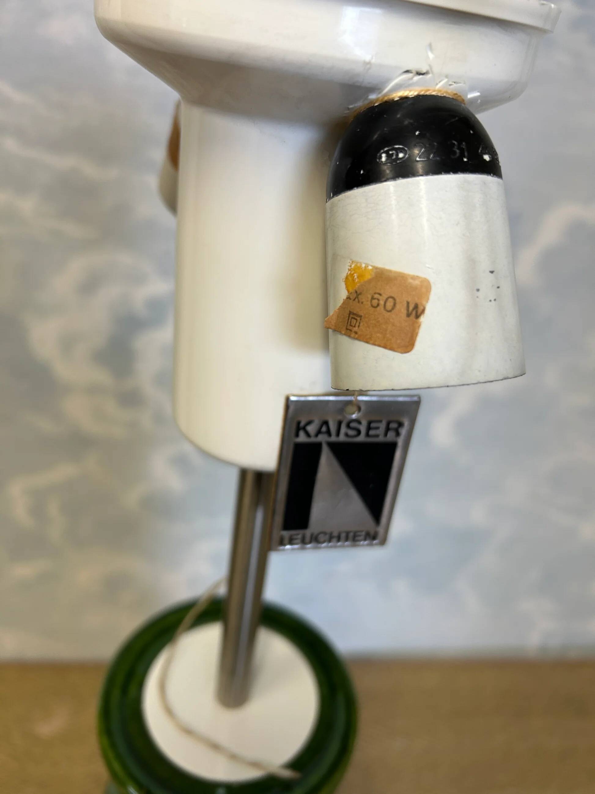 Green ceramic sun lamp/table, Kaiser Leuchten, Germany, 1960s elegance.