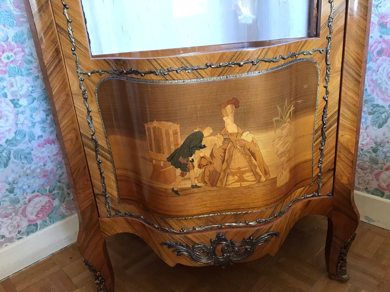 Louis XV-XVI marquetry display cabinet