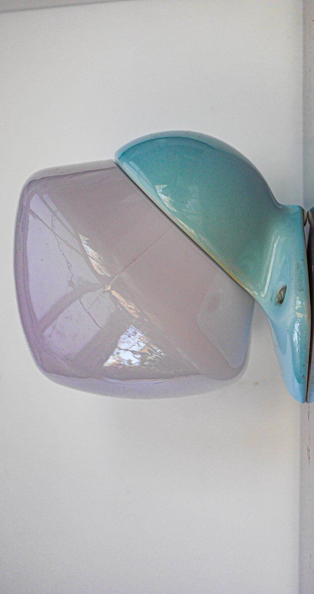 Large mid-century modern pale blue bathroom sconce from Ifö, Sweden