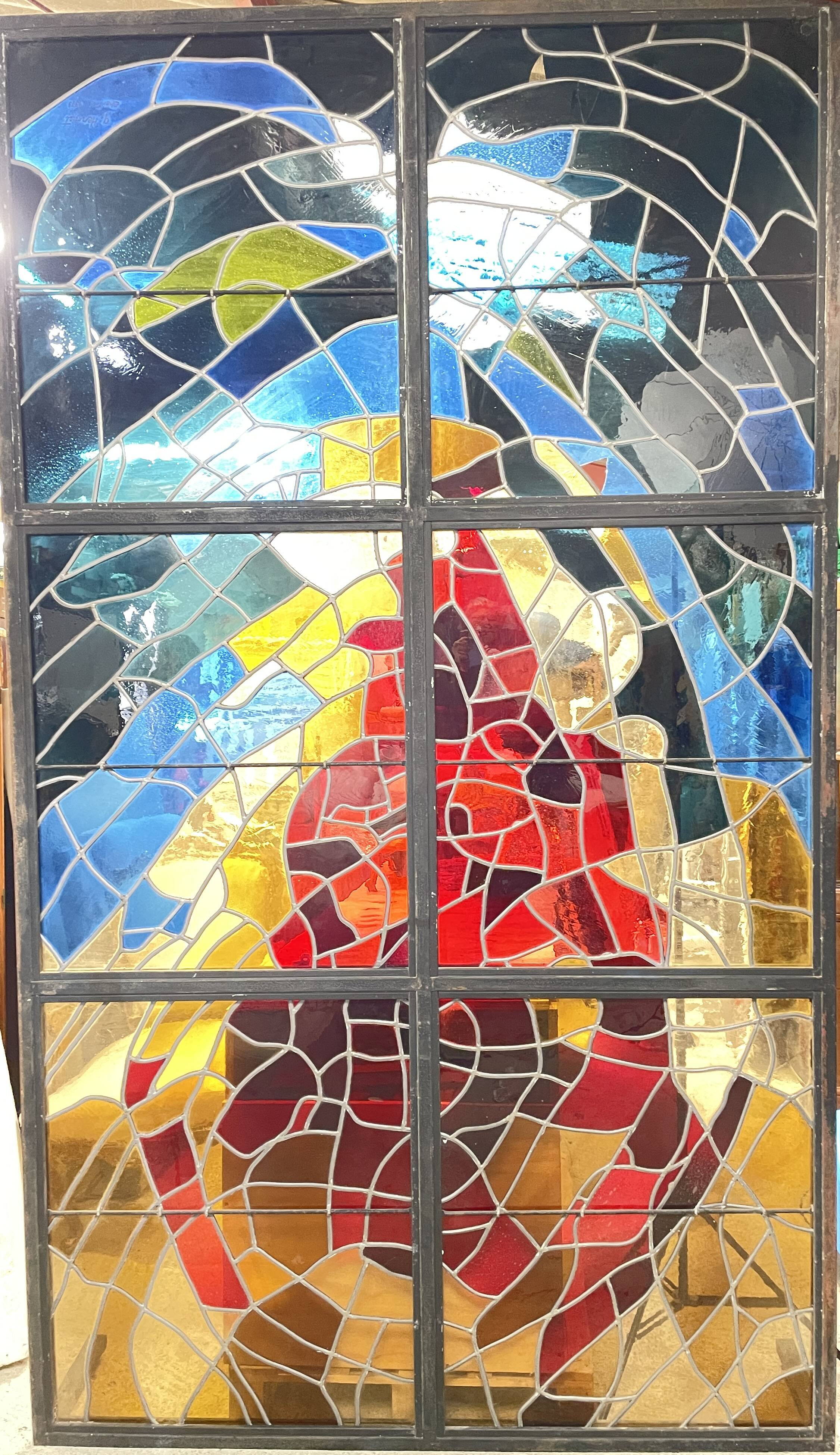 Contemporary art stained glass window by gérard hermet 280x160cm - maison lorin in char