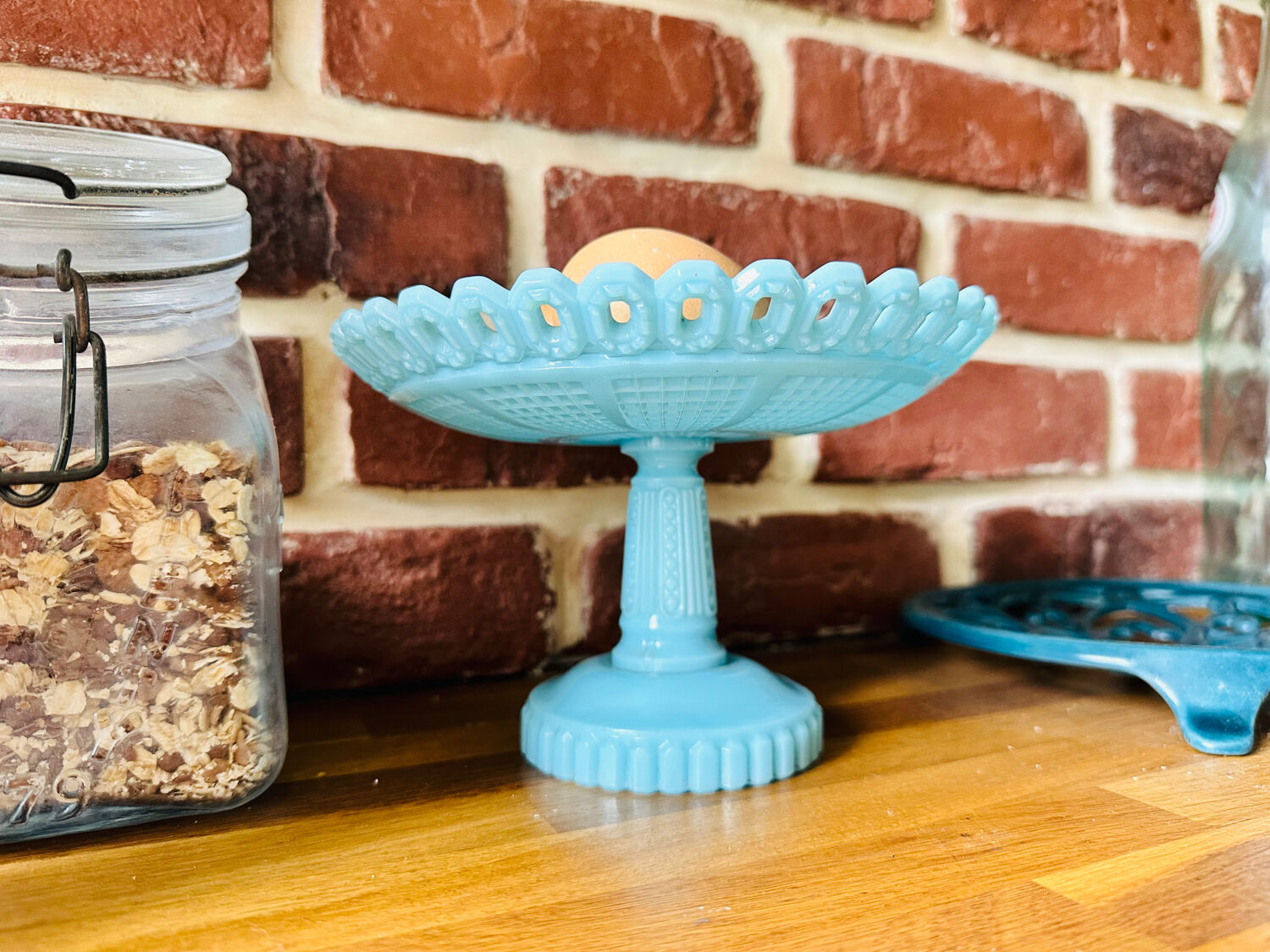 Vintage blue opaline fruit cup