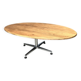 Table basse ovale vintage en chêne chromé