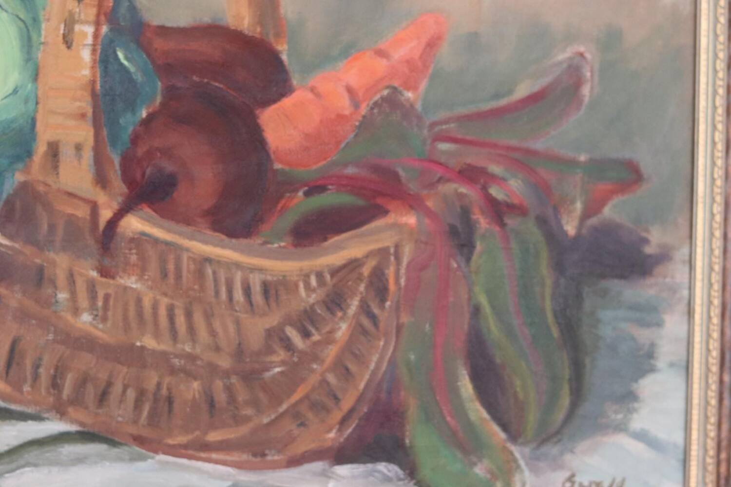 Original Swedish Oil on Canvas “Vegetable Basket” – G Wald Vintage