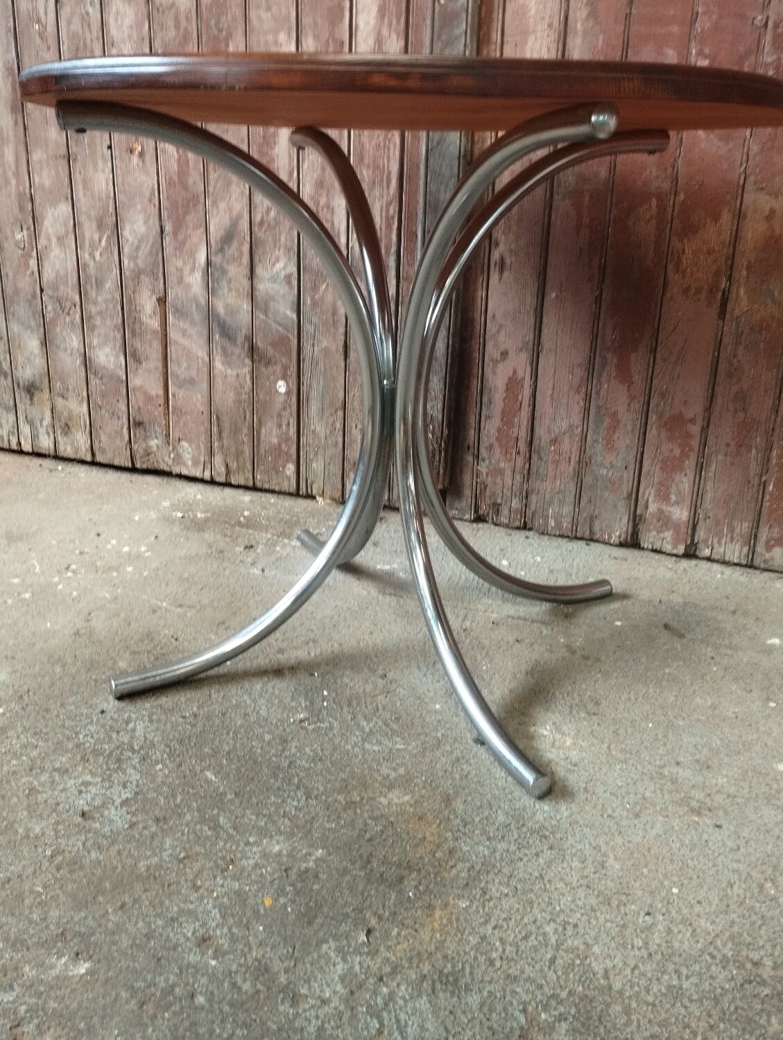 Vintage round chrome and solid wood table