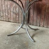 Vintage round chrome and solid wood table
