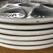 6 assiettes à huîtres Moulin des Loups blanc et gris