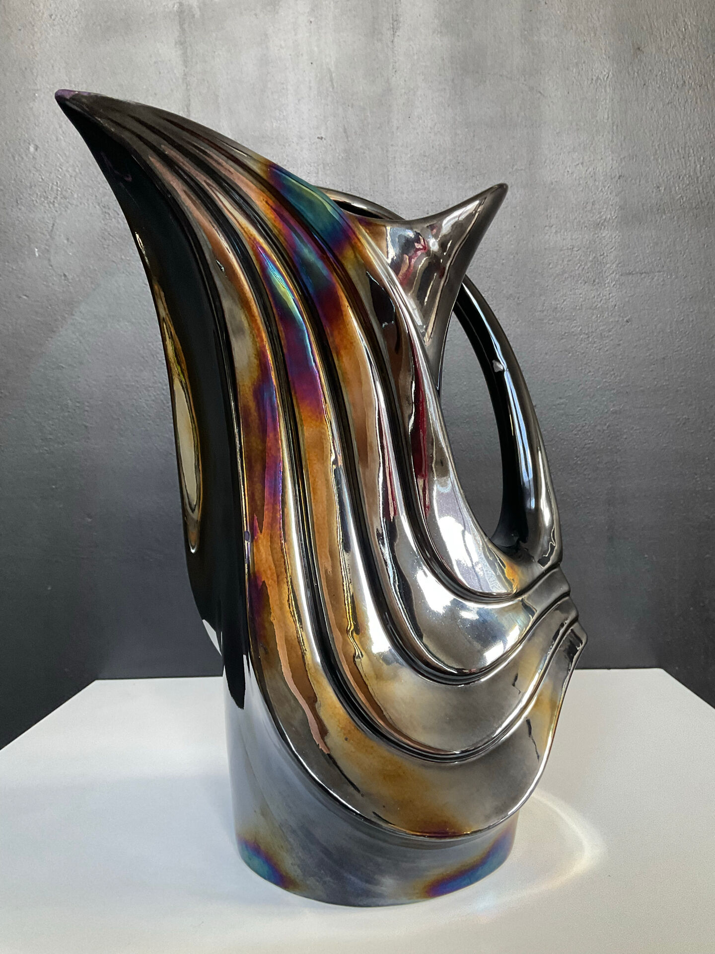 Iridescent ceramic pitcher from Bassano, Italy, from the 1970s.