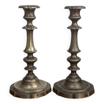 Pair of Louis XV Style Bronze Candlesticks, Late 19th Century