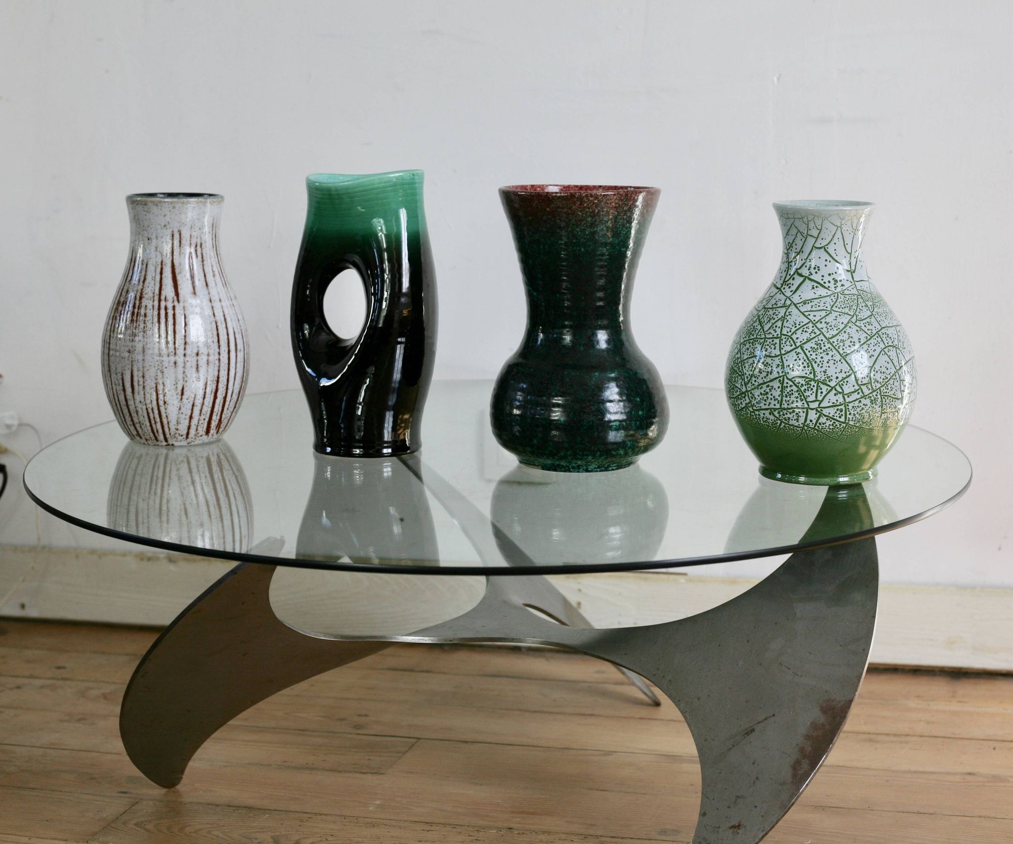 Set of 4 Accolay vases, signed ceramics, France, 1960s