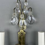 Pair of brass and crystal wall lights, 20th Century