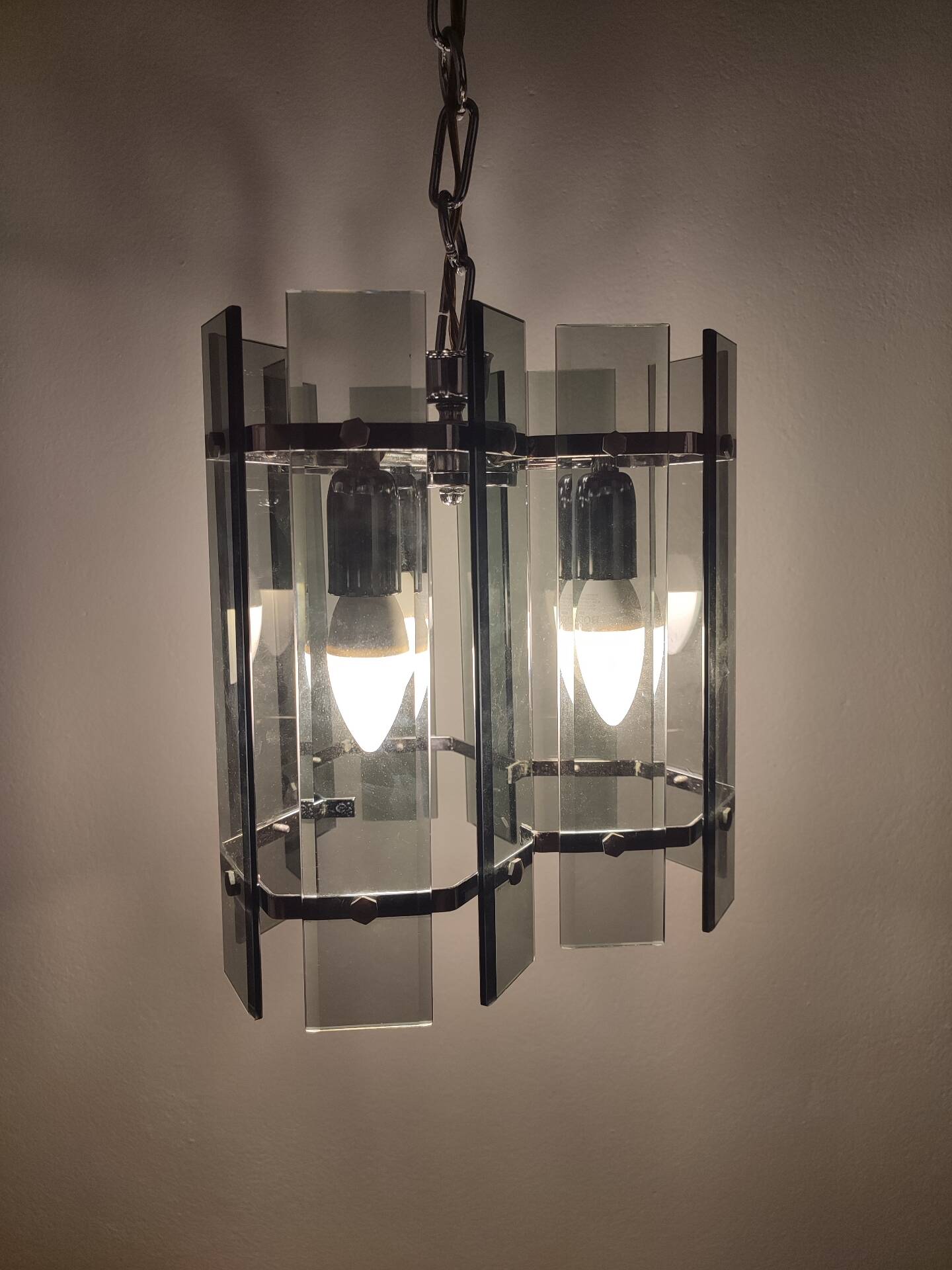 Mid-Century Suspension in Smoked Glass and Chrome Metal, Veca Style