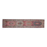 1970s Vintage Turkish Oushak Handmade Wool Cotton Pink Runner Rug 84x416