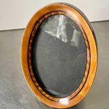 Cadre ovale antique en bois avec incrustation en intarsia 15,5 cm x 10 cm