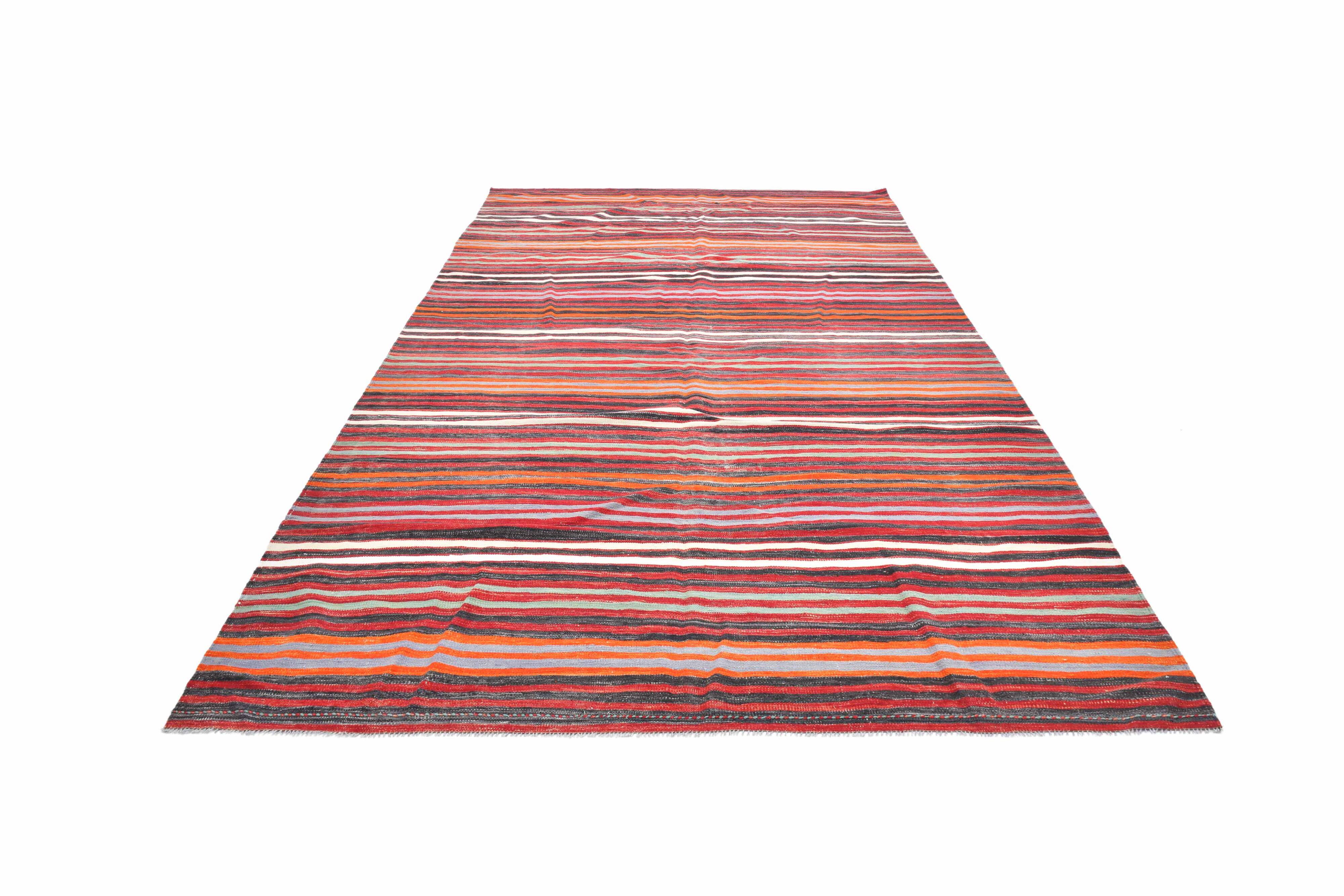 Red & Blue Large Vintage Kilim Rug, 200x352Cm