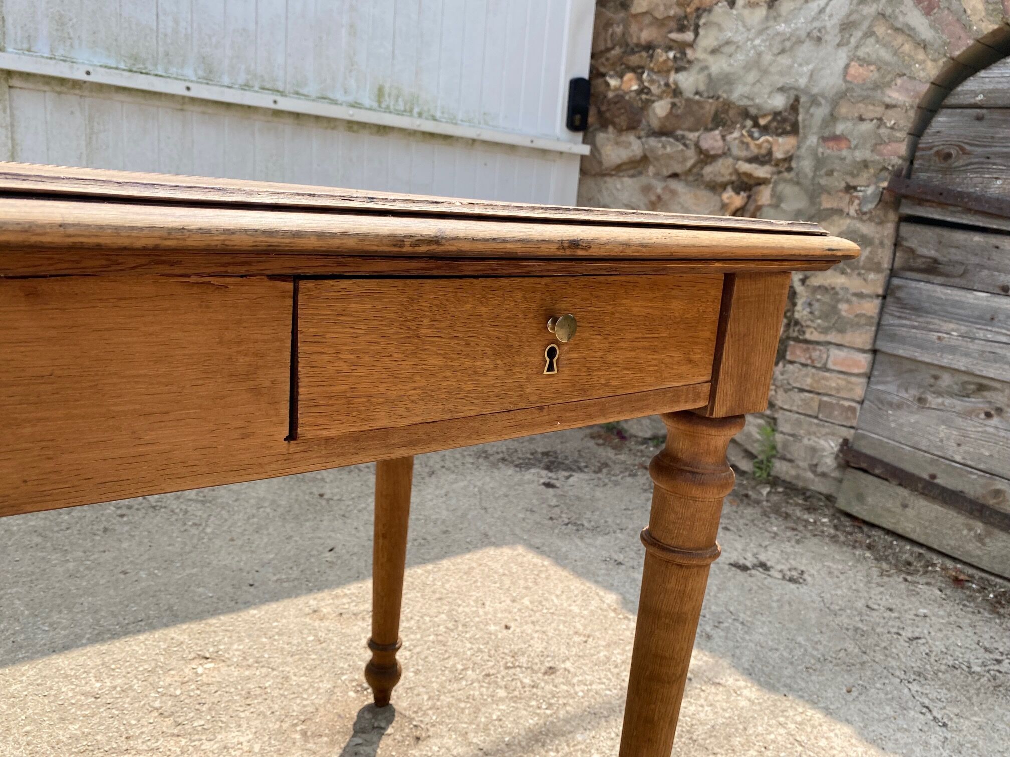 Solid oak farmhouse or desk table with 2 drawers 1900