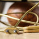 Wooden bedside lamp, ball foot