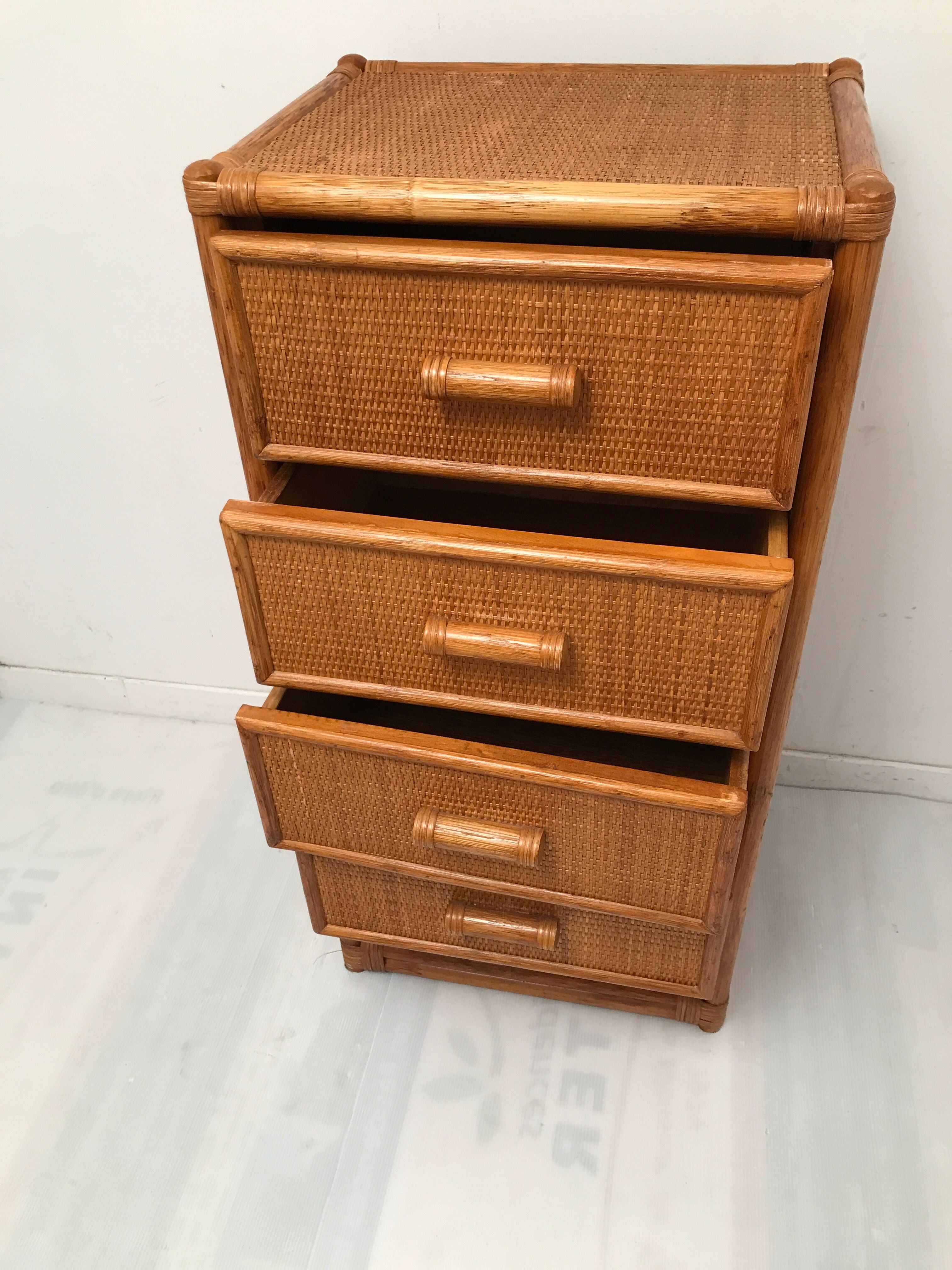 Vintage bamboo chest of drawers from the 60s and 70s