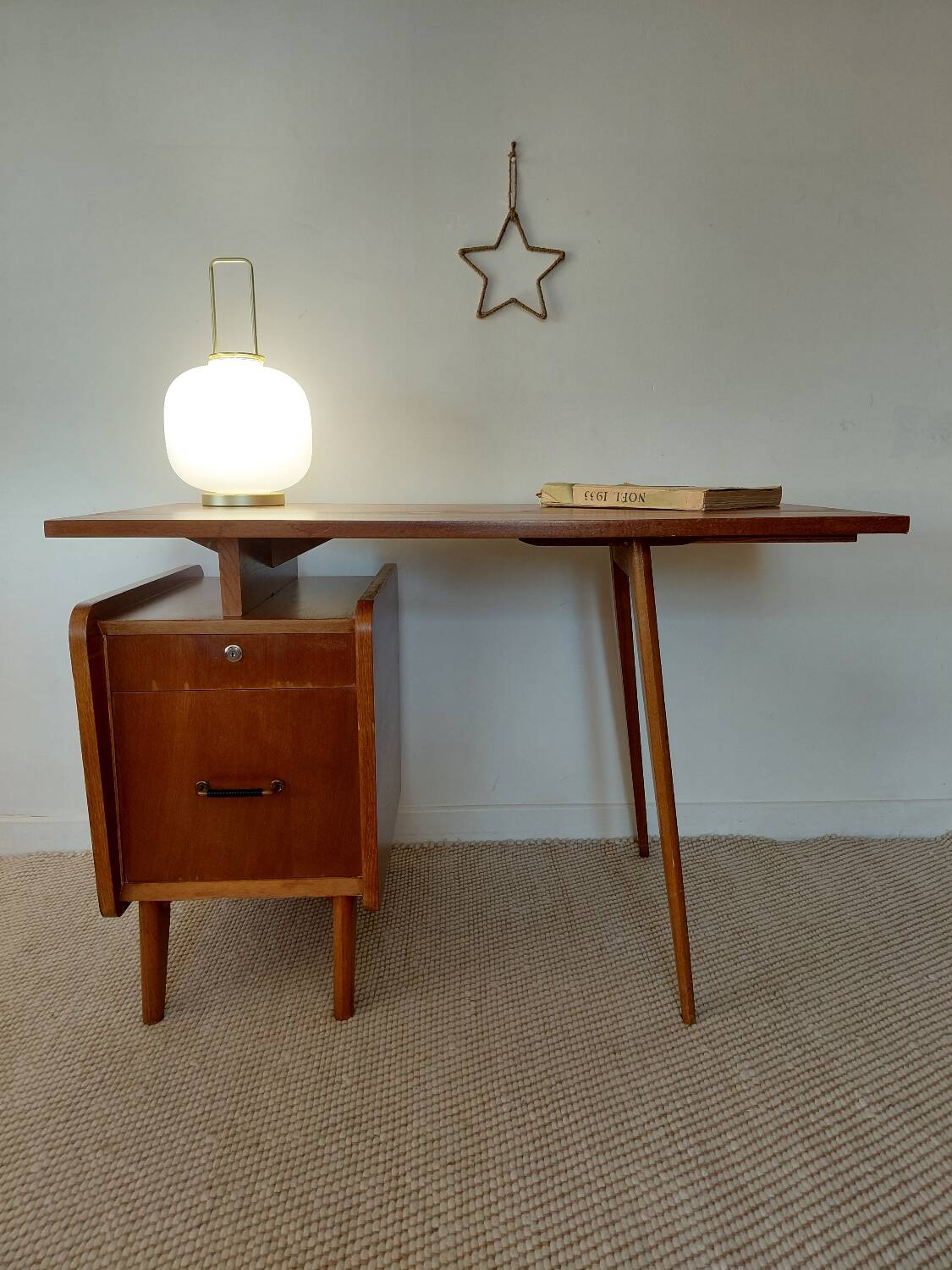 Vintage Scandinavian desk with a floating top and splayed legs - 1960.
