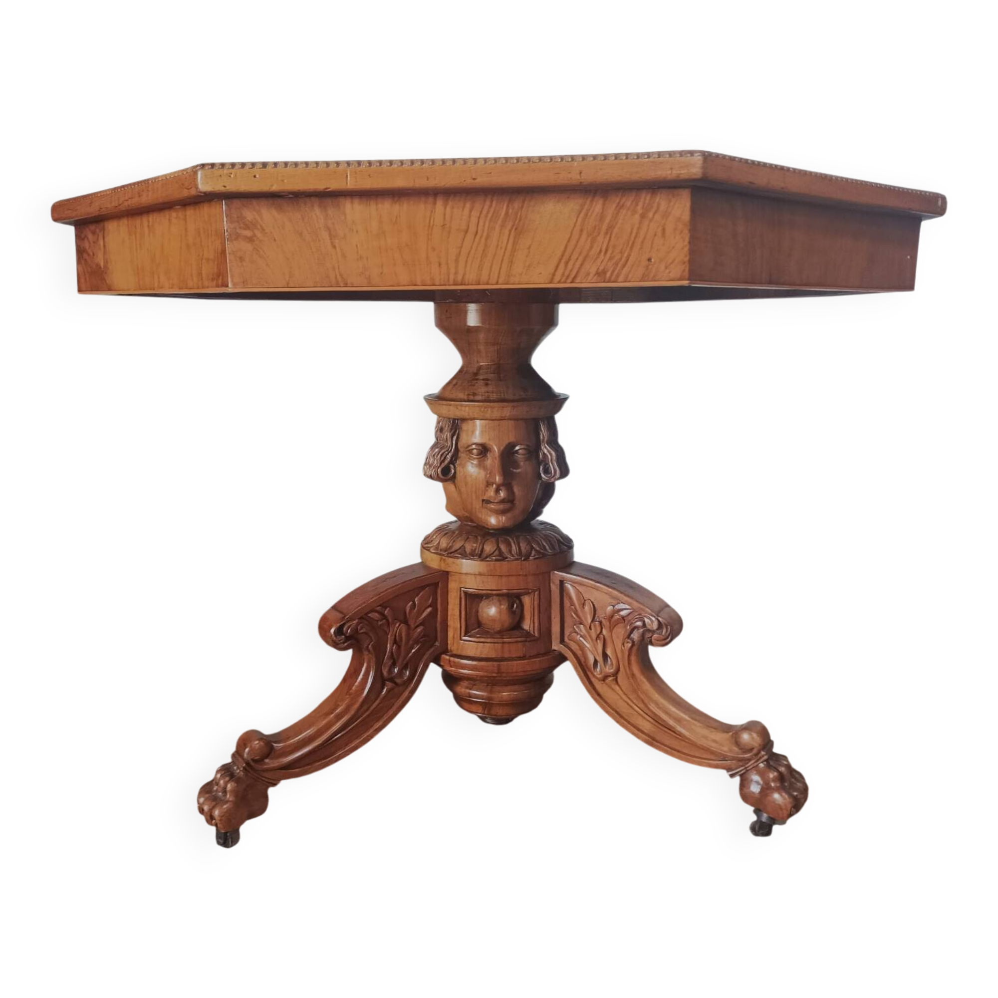 Napoleon III octagonal centre table in marquetry walnut.