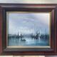Oil on animated marine panel, moored boats signed Noquet