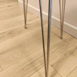 Pair of green Formica chairs with Eiffel legs