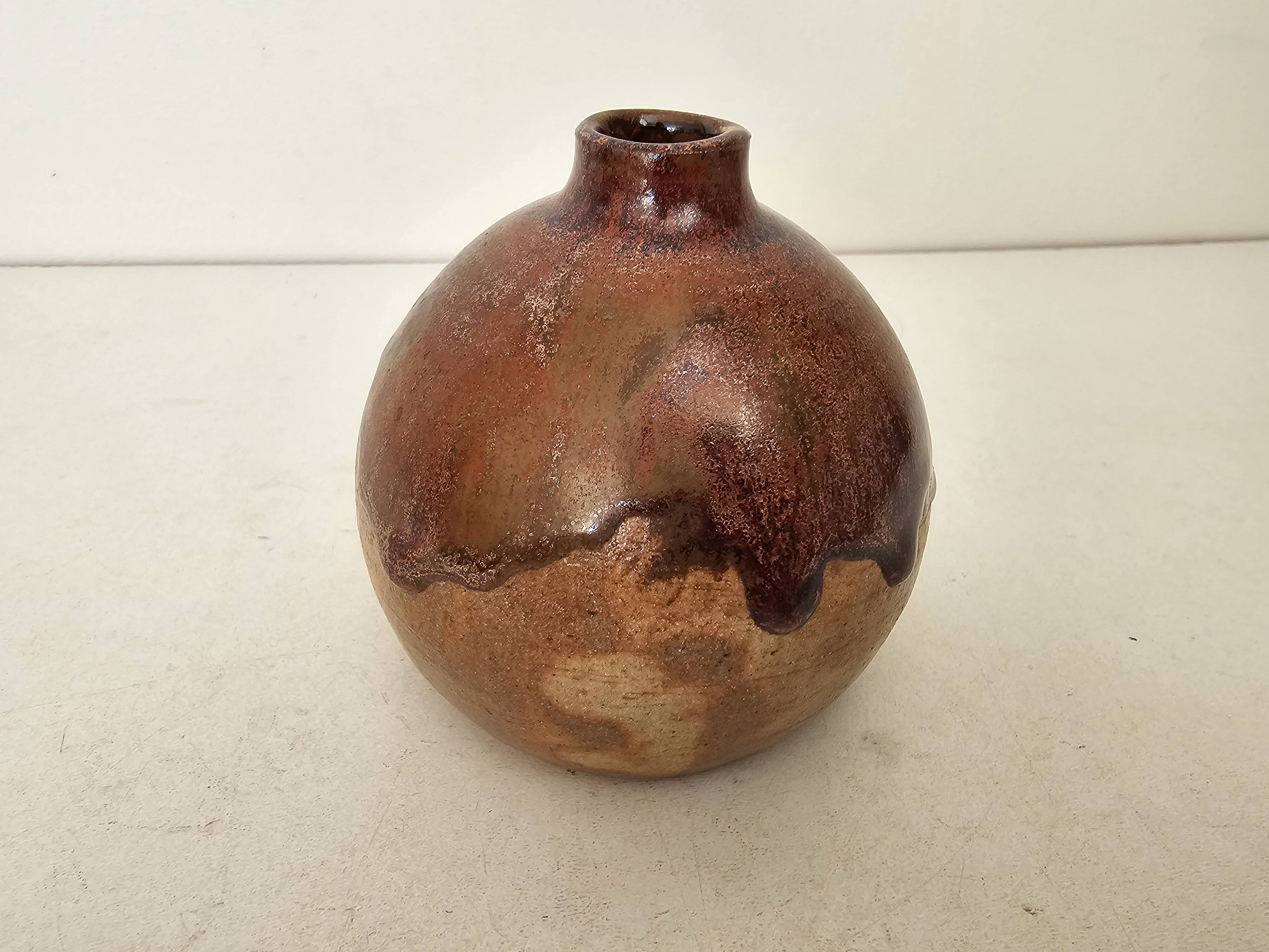 Glazed ceramic ball vase soliflore signed JL