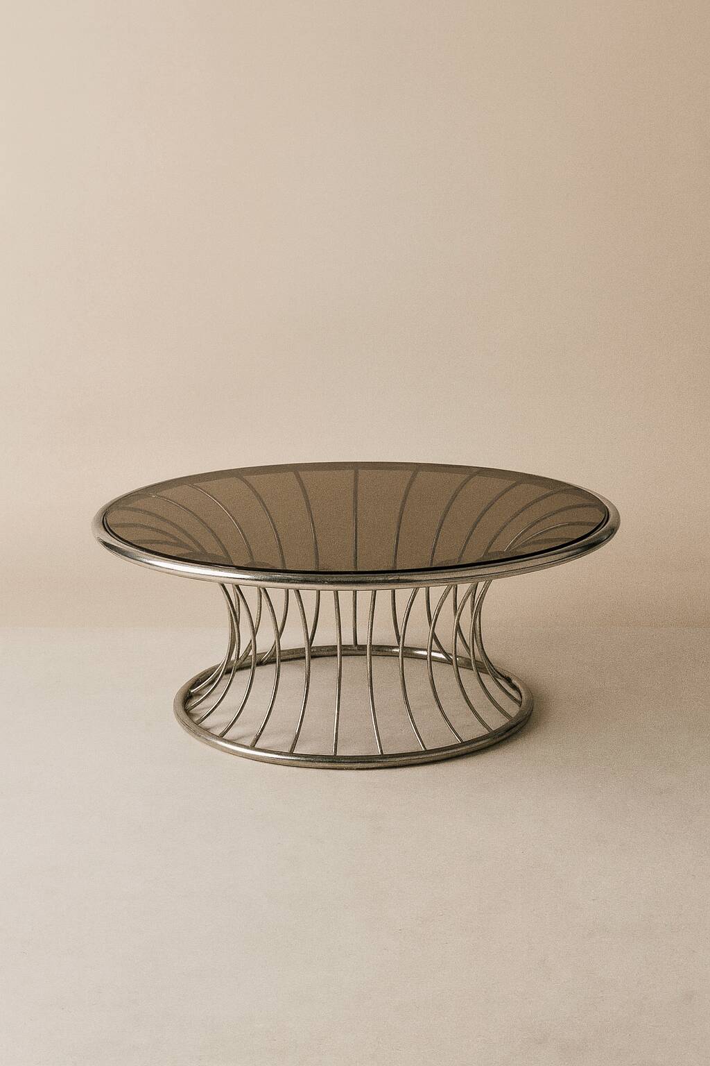 Table basse vintage chrome & verre